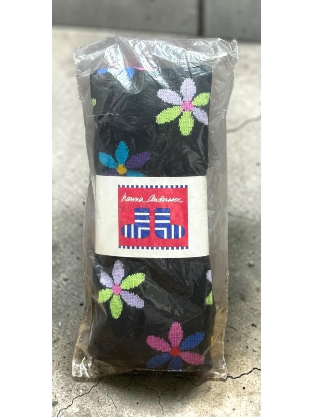Hanna Andersson Black Floral Patterned Footed Tights 110/120